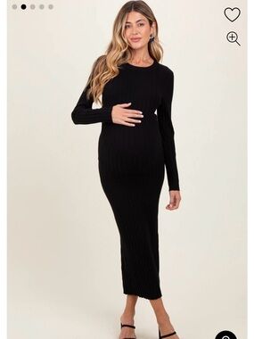 Black Ribbed Knit Fitted Maternity Midi Sweater Dress